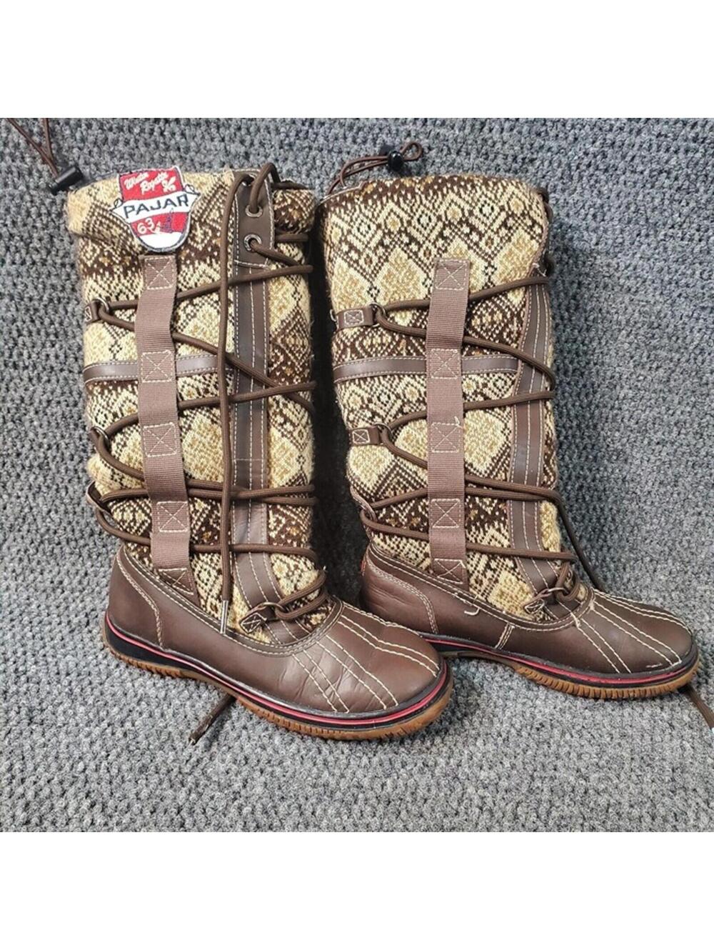 Pajar Canada Boots Womens 5-5.5 Brown Fair Isle Sherpa Winter Regatta Snow Tall